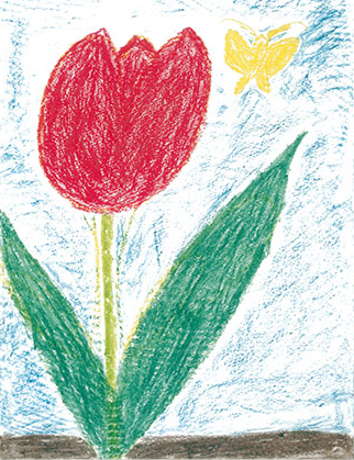 “Tulip” drawn by Rumi Tanaka, 7 years old, Excerpt from documentary film ’Picture from a Hiroshima schoolyard”